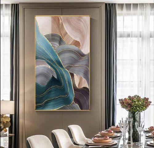 لوحة قماشية تجريدية - بتصميم موجات ملونة