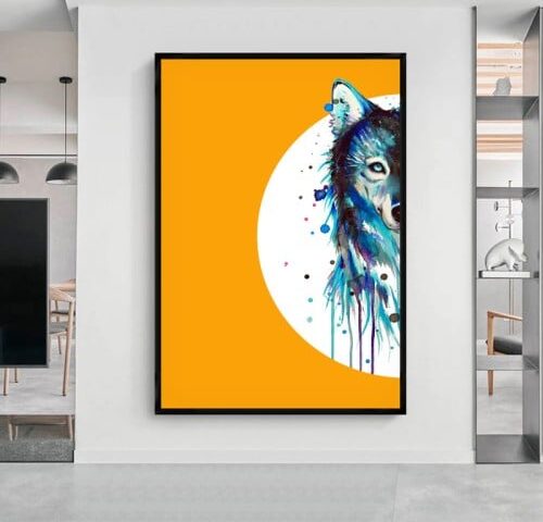 لوحة قماشية بتصميم ذئب مع برواز مجوف