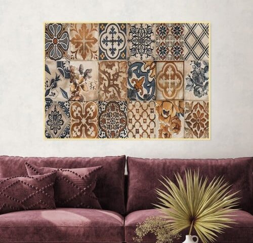 لوحة قماشية بتصميم الفن الهندسي مع برواز مجوف