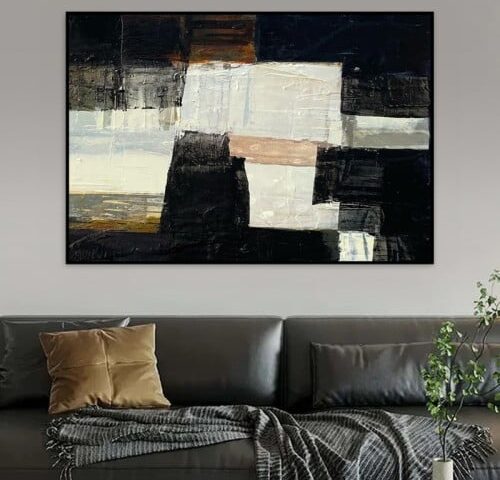 لوحة قماشية بتصميم الفن التشكيلي مع برواز مجوف