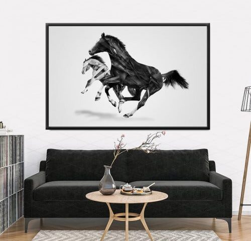 لوحة قماشية بتصميم رسمة حصان مودرن مع برواز مجوف