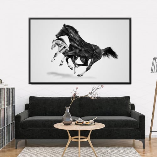 ZHg1jnflF85ILUhCM9azKV0NwKkLbyqyBP1P7WaM لوحة قماشية بتصميم رسمة حصان مودرن مع برواز مجوف - الصورة 1