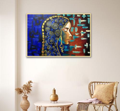 لوحة قماشية بتصميم امرآة مع برواز مجوف