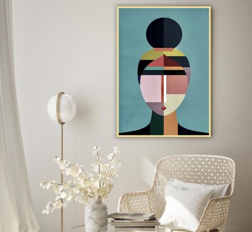 لوحة قماشية بتصميم تجريدي بتصميم فتاة مع برواز مجوف