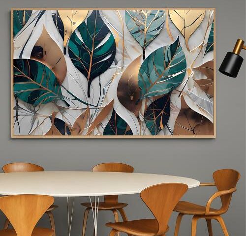 لوحة قماشية مودرن - بتصميم أوراق شجر