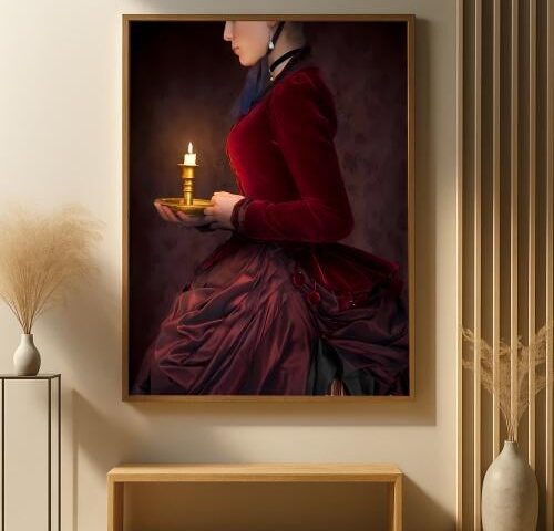 لوحة قماشية بتصميم فتاة مع برواز مجوف