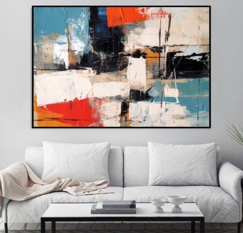 لوحة قماشية بتصميم الفن التشكيلي مع برواز مجوف