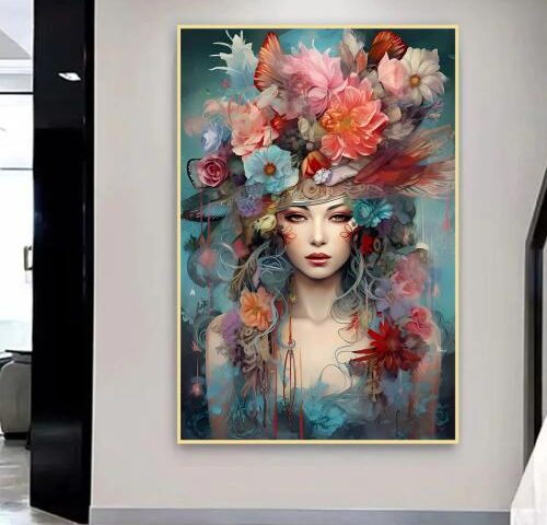 لوحة قماشية بتصميم تجريديمع برواز مجوف