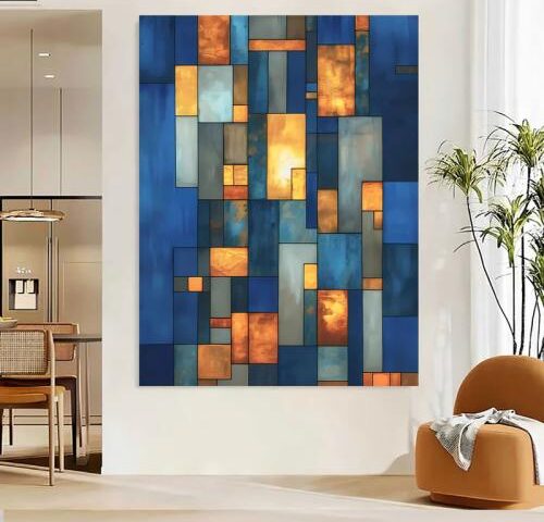 لوحة قماشية بتصميم تجريديمع برواز مجوف