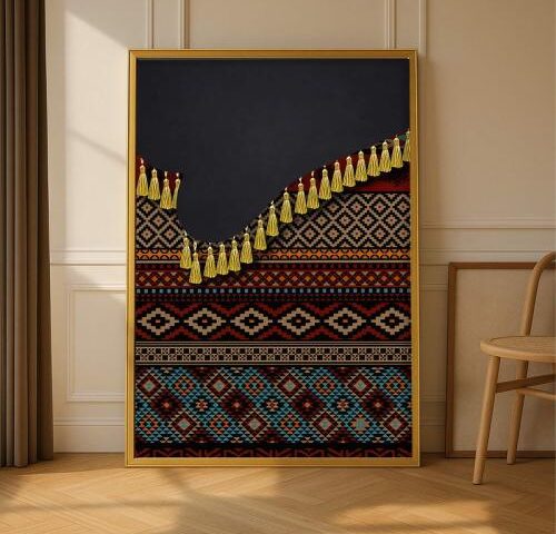 لوحة قماشية بتصميم الفن التراثي مع برواز مجوف