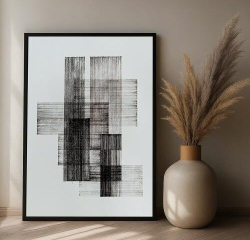 لوحة قماشية مودرن - بتصميم تجريدي - مع برواز مجوف