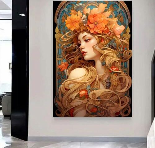 لوحة قماشية بتصميم تجريدي بتصميم فتاةمع برواز مجوف