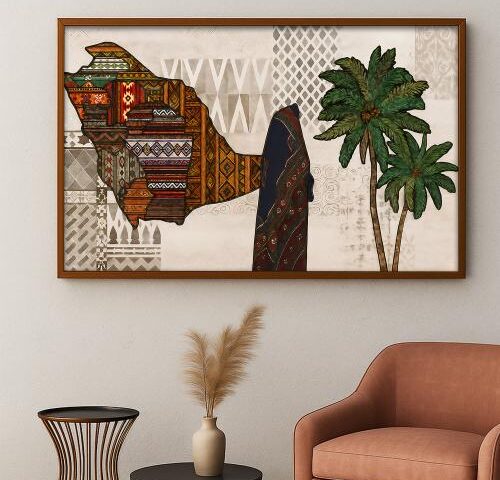 لوحة قماشية بتصميم الفن النجدي مع برواز مجوف