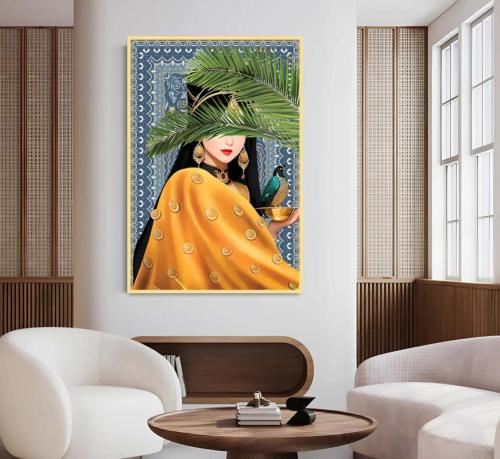 لوحة قماشية بتصميم فتاة عربيةمع برواز مجوف