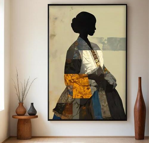 لوحة قماشية بتصميم الفن التجريدي مع برواز مجوف