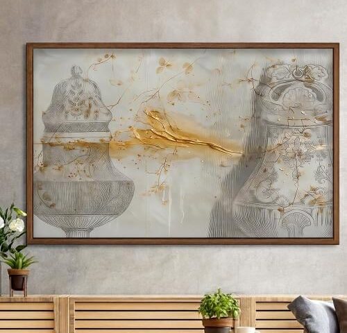 لوحة قماشية بتصميم الفن التراثي مع برواز مجوف