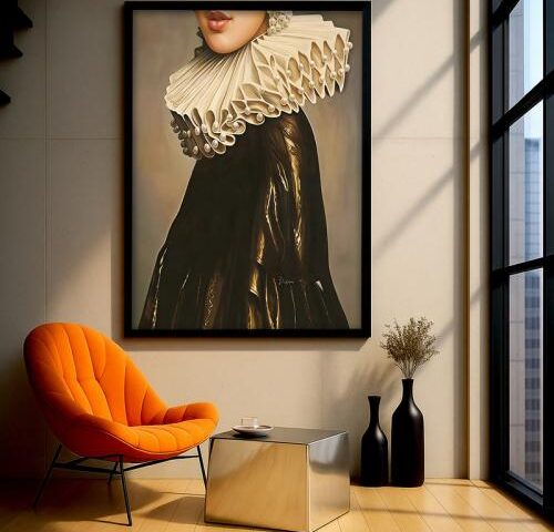 لوحة قماشية بتصميم فتاة من العصر الفكتوري مع برواز مجوف