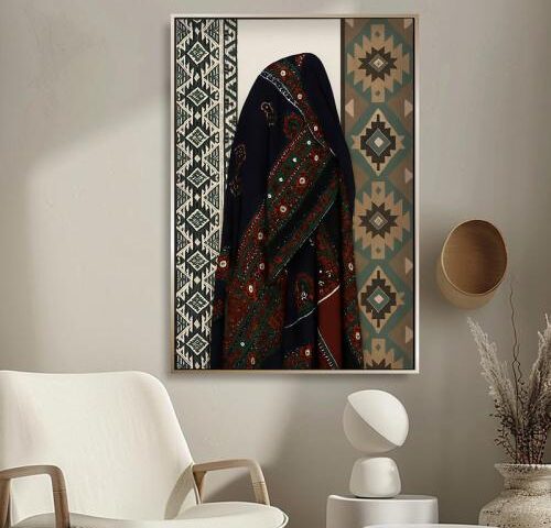 لوحة قماشية بتصميم الفن النجدي مع برواز مجوف