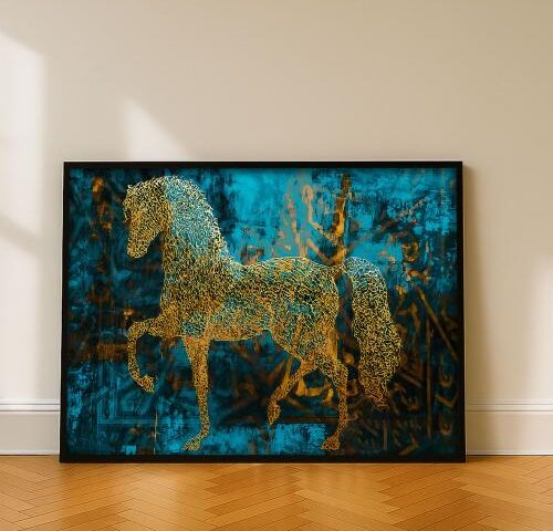 لوحة قماشية بتصميم حصان مع برواز مجوف