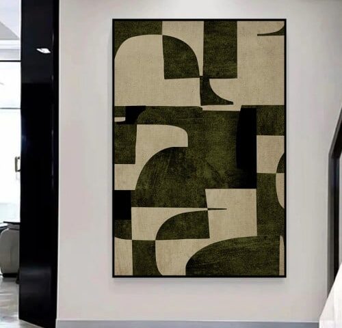 لوحة قماشية بتصميم الفن الهندسي مع برواز مجوف