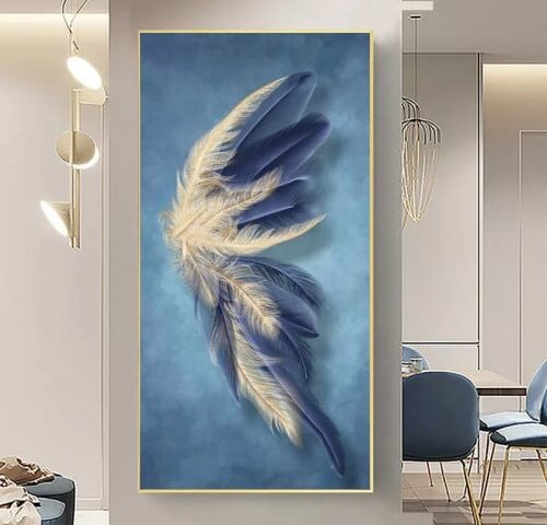 لوحة قماشية مودرن - بتصميم ريشة مع برواز مجوف