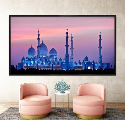 لوحة قماشية بتصميم رسمة إسلامية مع برواز مجوف