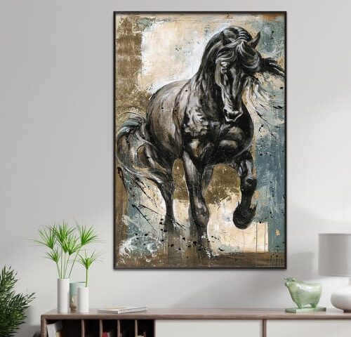 لوحة قماشية بتصميم حصان مع برواز مجوف