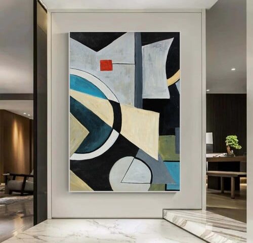 لوحة قماشية بتصميم الفن الهندسي مع برواز مجوف