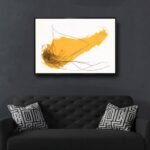 لوحة قماشية بتصميم مودرن بألوان دافئة وخطوط فنية، مؤطرة بإطار مجوف أنيق.