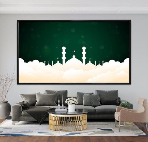 لوحة قماشية بتصميم رسمة إسلامية مع برواز مجوف