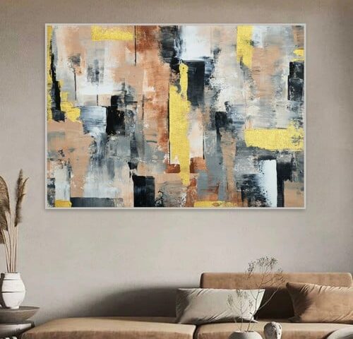 لوحة قماشية بتصميم الفن التشكيلي مع برواز مجوف