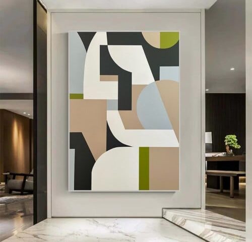 لوحة قماشية بتصميم الفن الهندسي مع برواز مجوف