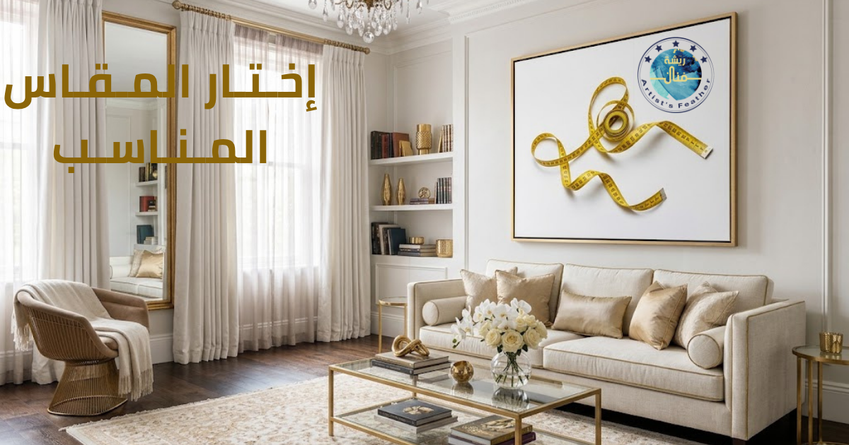 لوحة جدارية بيضاء مزينة بشريط قياس أصفر، تعكس أناقة التصميم الداخلي العصري.
